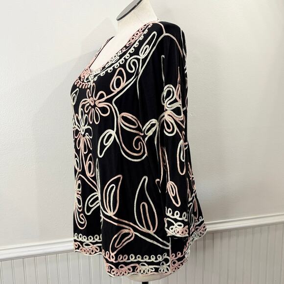 Lauren Michelle Woman Size 3X Tunic Top Embroidered Floral Boho Hippie Artsy - Picture 10 of 11